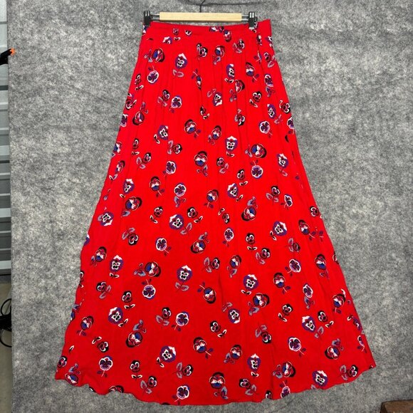 Express Maxi Skirt Womens M Red Maxi High Low Floral Pull On Faux Wrap Boho NEW - Picture 2 of 8